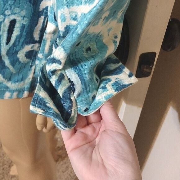 Painted Pony Women's Size 1X Blue and White Button up Cotton Coat - Picture 4 of 11